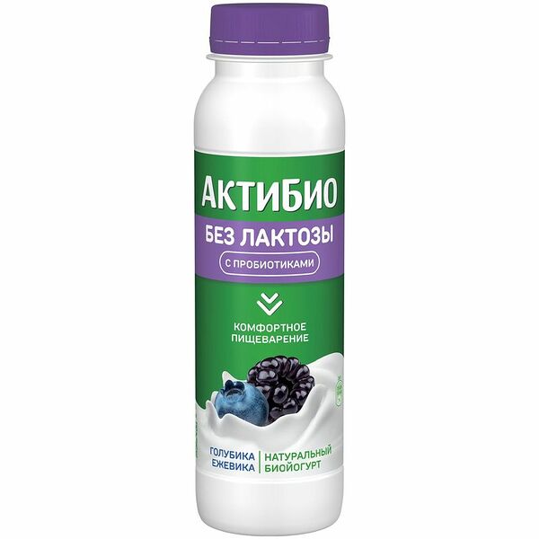 Биойогурт АктиБио безлактозный обогащённый бифидобактериями с голубикой и ежевикой 1.5% 260 г