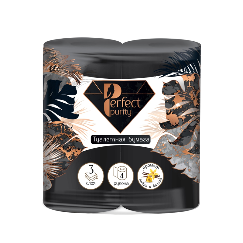

Бумага туалетная Perfect Purity Чёрная 3 слоя с Ароматом Амбра и Ваниль 4 шт