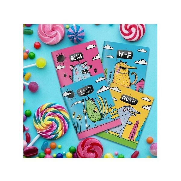 Тетрадь LOREX А5 48 л. кл. скреп. OINK! мел. карт. soft touch лак выб. лак неон краска офс. двойная обложка запеч. форзац