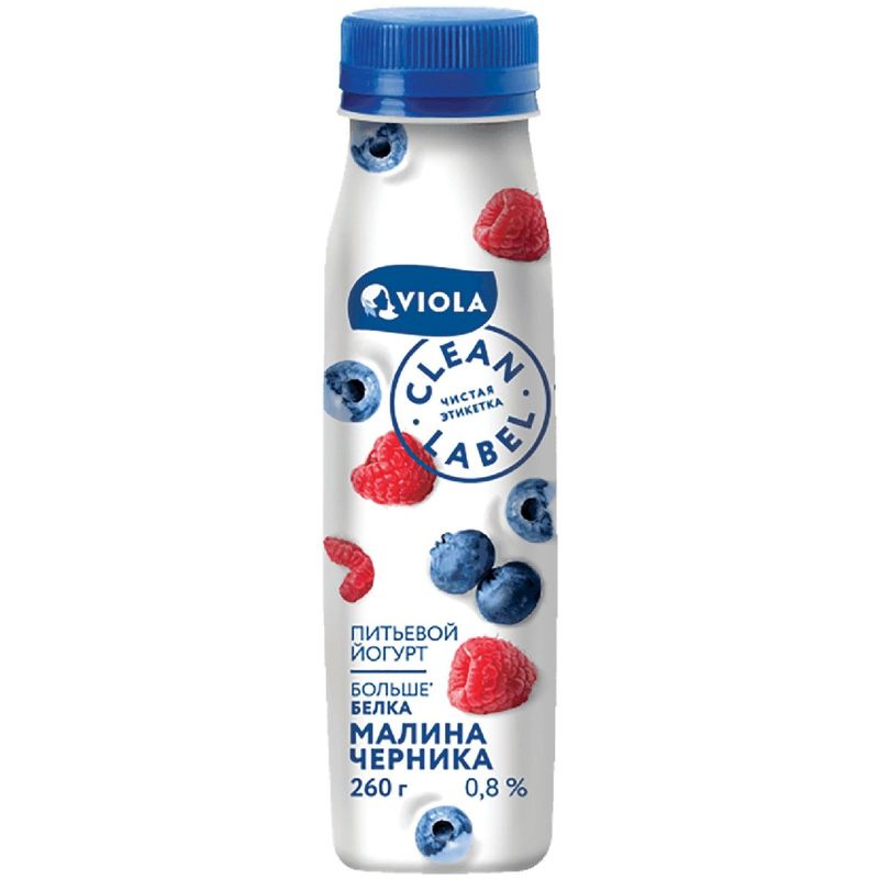 

Йогурт питьевой Viola Clean Label с малиной и черникой, 0.8%, 260 г