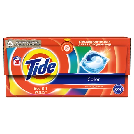 

Капсулы для стирки Tide Pods Всё в 1 Color для цветного белья 28 шт