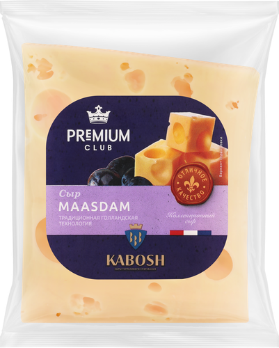 

Сыр полутвердый Premium Club Kabosh Маасдам 45% кусок 180 г