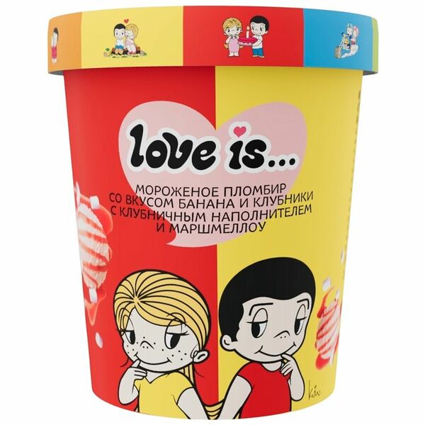Мороженое Love is Пломбир банан с клубничным наполнителем и маршмеллоу 270 г