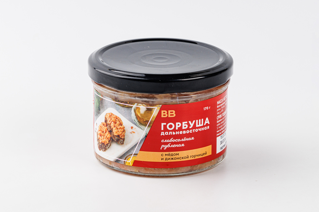 

Горбуша слабосоленая рубленая с медом и дижонской горчицей ст/б 170 г