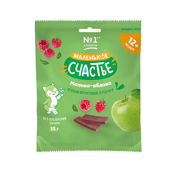 Кусочки ягодно-фруктовые Маленькое счастье из малины и яблок 35г ДП