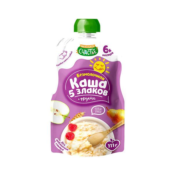 Каша безмолочная Маленькое счастье 5 злаков+фрукты 111г дой-пак ДП