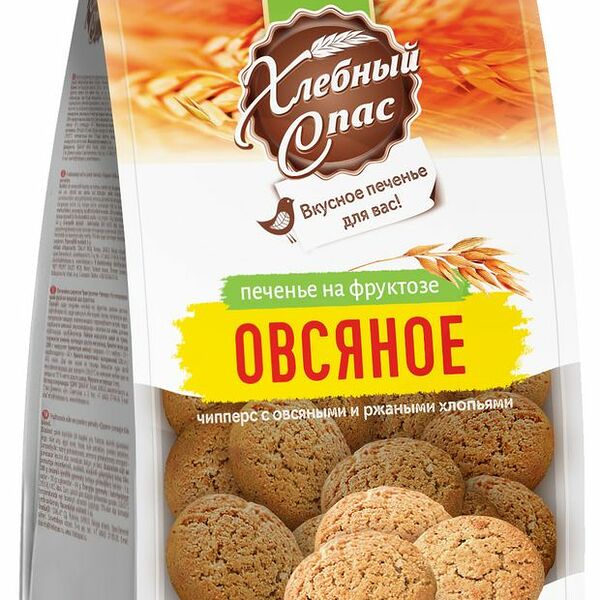 Печенье Хлебный Спас овсяное чипперс с овсяными и ржаными хлопьями на фруктозе, 300 г