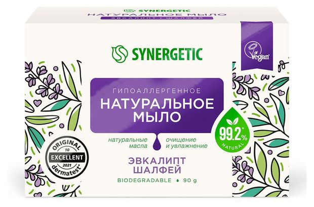 

Натуральное мыло Synergetic для рук и тела, эвкалипт, шалфей 90 г