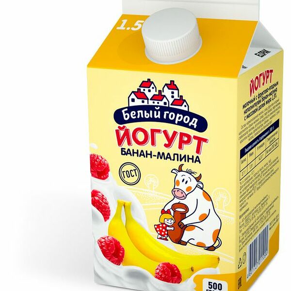 Йогурт питьевой Белый город банан-малина, 1.5% 500 г