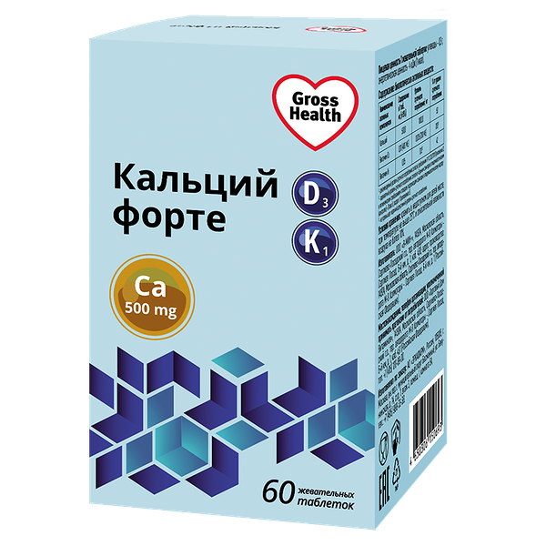 Gross Health Кальций Форте Д3+К1 таблетки жевательные №60