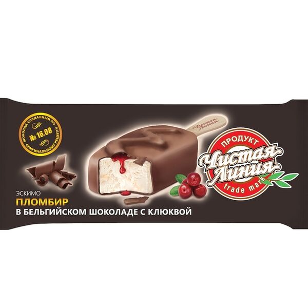 Пломбир Чистая Линия с клюквой в бельгийском шоколаде, 80г