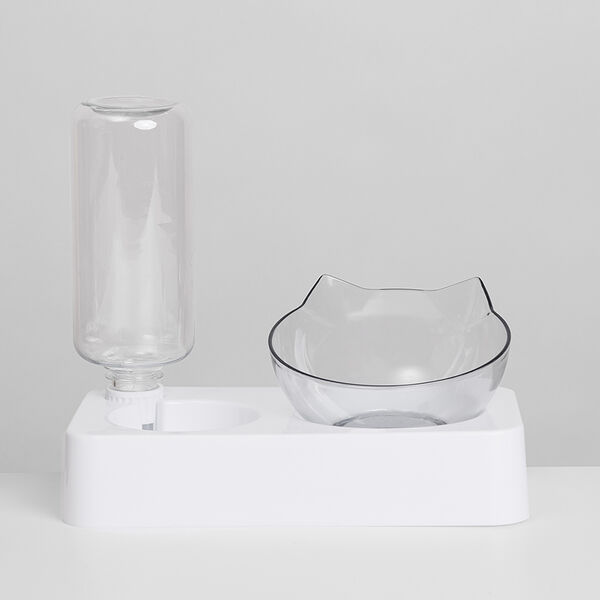 Миска с автопоилкой для кошек и собак, 350 мл, бутылка 500 мл, белая