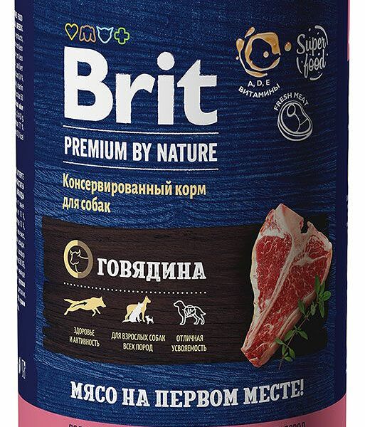 Корм влажный Brit Premium By Nature для взрослых собак всех пород с говядиной, 410г