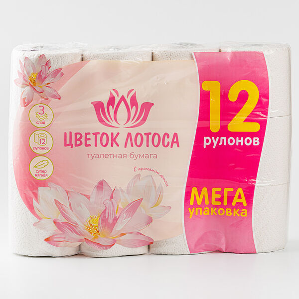 Туалетная бумага Цветок лотоса 3 слоя 12шт.