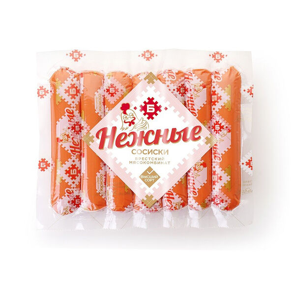 Сосиски Нежные в/с колб изд вар из мяса ц.бр охл ВАК 370г Брестские традиции