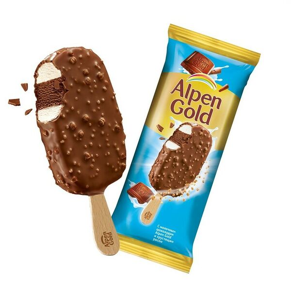 Мороженое эскимо Alpen Gold с молочным шоколадом и хрустящими кусочками, 58г