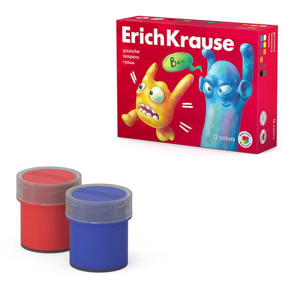 Гуашь ERICHKRAUSE Jolly friends, 12 цветов по 20мл, Арт. 61415