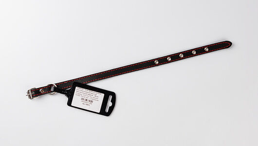 HOMEPET ошейник для собак кожаный простой простроченный 28-38 см., Черный