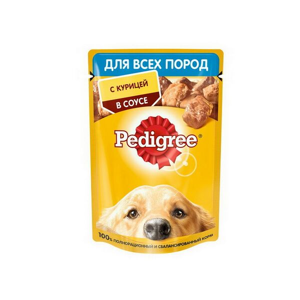 Корм консервированный полнорационный PEDIGREE® для взрослых собак всех пород с курицей в соусе 85гр
