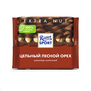 Шоколад молочный Ritter Sport с цельным лесным орехом 100г