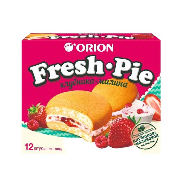 Пирожное Orion Fresh Pie бисквитное с клубнично-малиновой начинкой 300 г