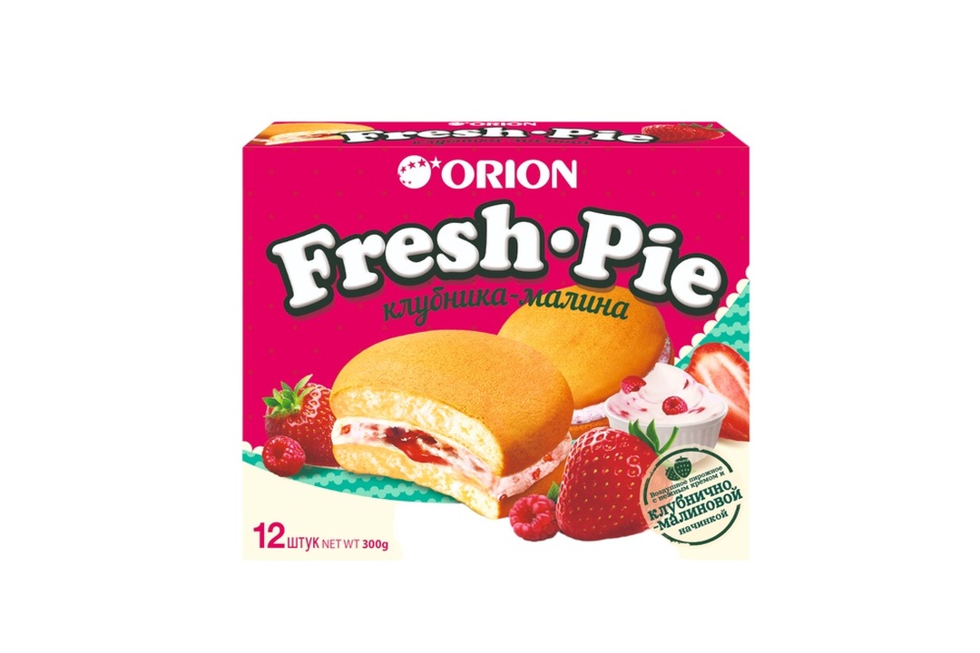 

Пирожное Orion Fresh Pie бисквитное с клубнично-малиновой начинкой 300 г