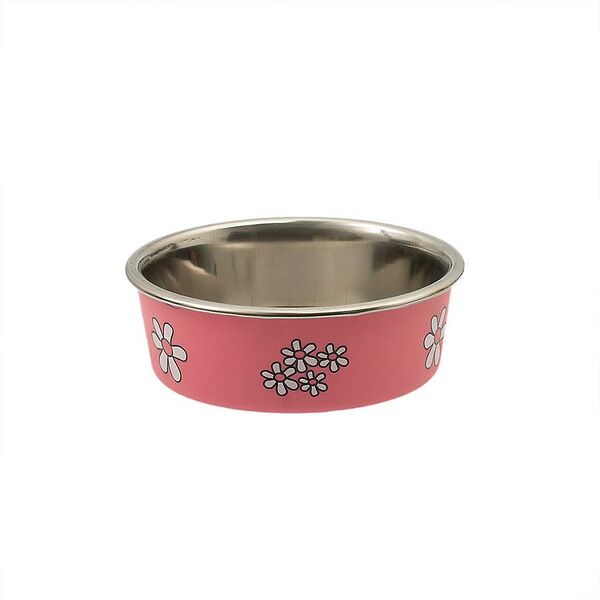 Миска металлическая с цветами тяжелое прорезиненное дно 14см