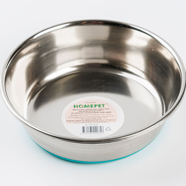HOMEPET Premium Миска для домашних животных металлическая на зеленой силиконовой подставке 0,45л