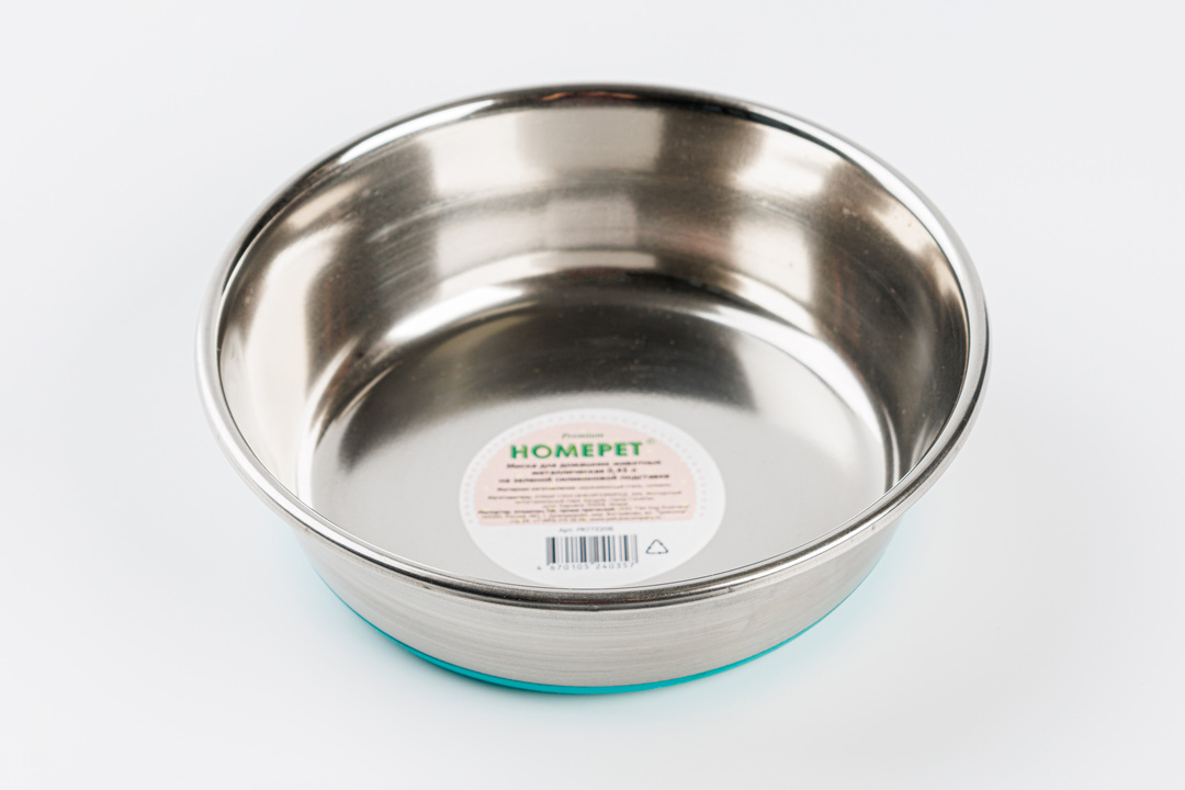 

HOMEPET Premium Миска для домашних животных металлическая на зеленой силиконовой подставке 0,45л