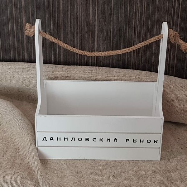 Короб деревянный белый с логотипом