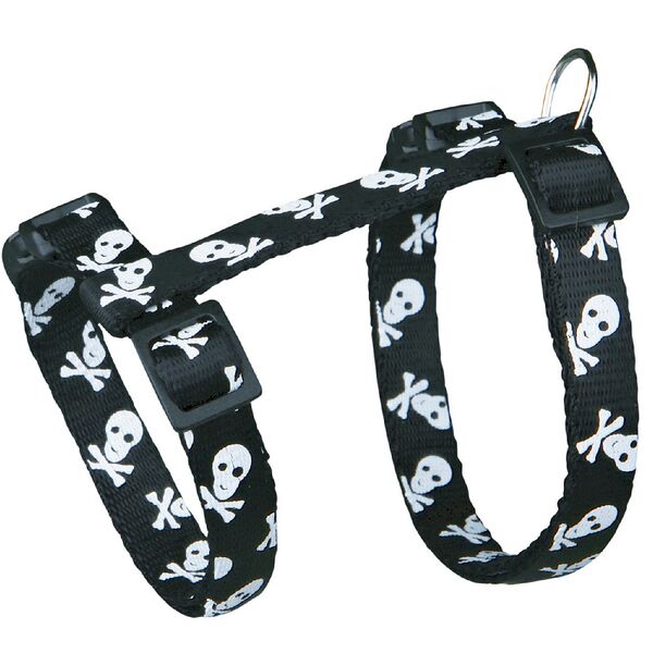Шлейка с поводком для кошки Черепа и кости, нейлон