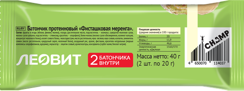 

Батончик Леовит Champ фисташковая меренга 40 г