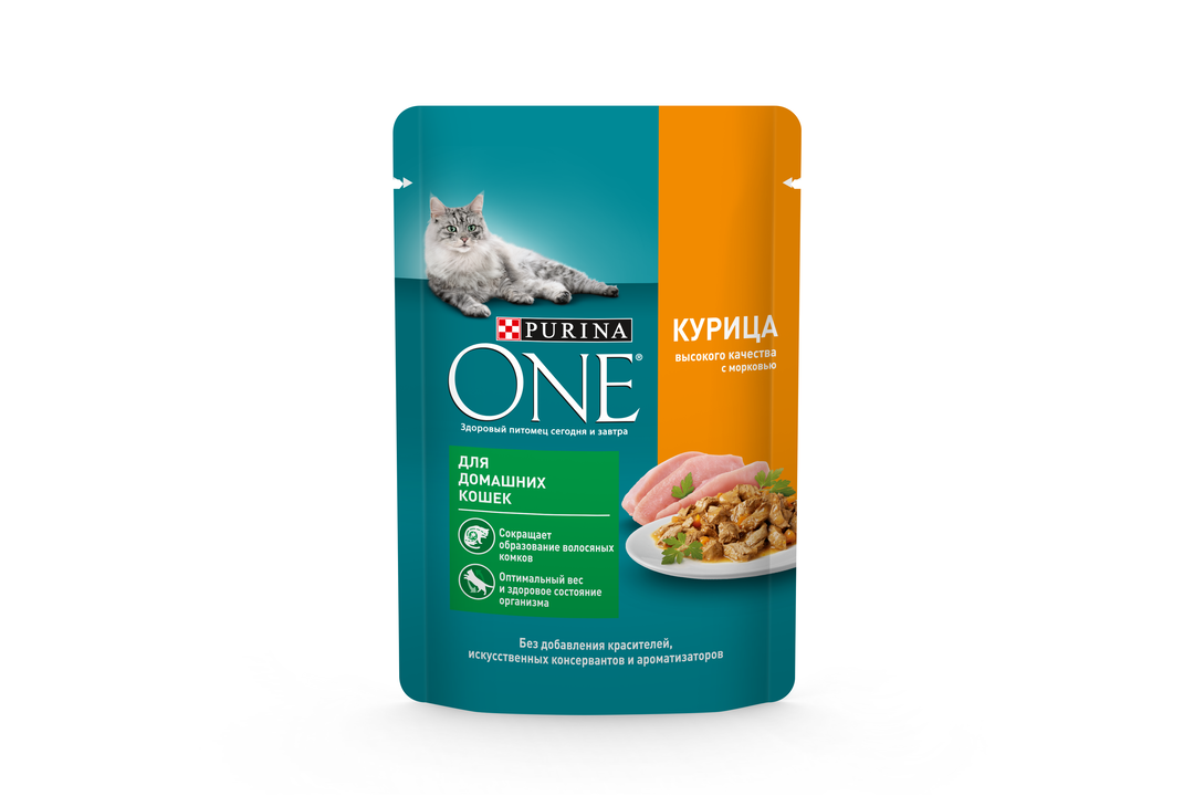 

Влажный корм Purina One для домашних кошек с курицей и морковью 75 г