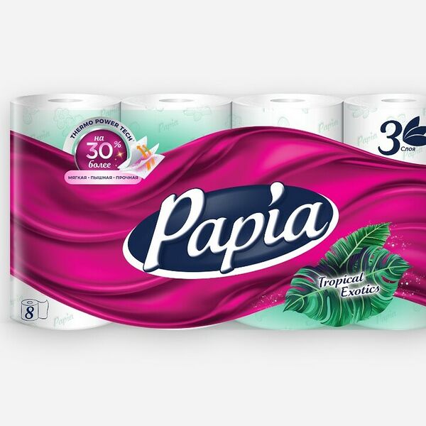 Туалетная бумага Papia Тропическая экзотика 3 слоя 8 рулонов