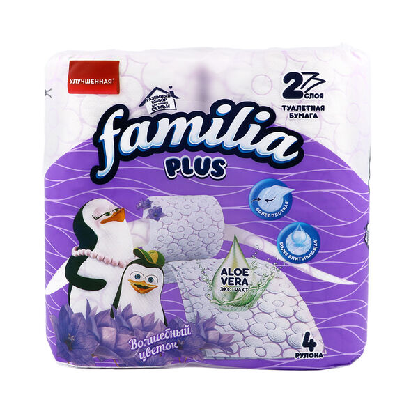 FAMILIA PLUS бумага туалетная белая двухслойная Волшебный цветок 4шт
