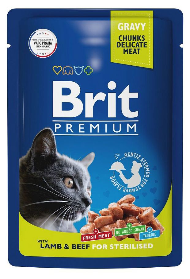 

Влажный корм Brit Premium с ягненком и говядиной в соусе для взрослых кошек 85 г