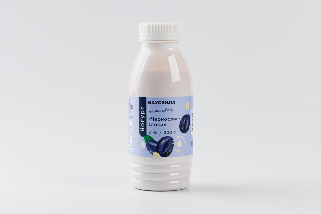 

Йогурт питьевой из топленого молока ВкусВилл Чернослив-злаки 3%, 300г