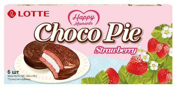 Печенье Lotte Choco Pie глазированное клубника 168 г