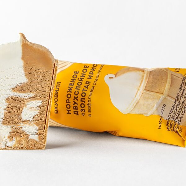 Мороженое двухслойное Золотая ириска Продукт замороженный 