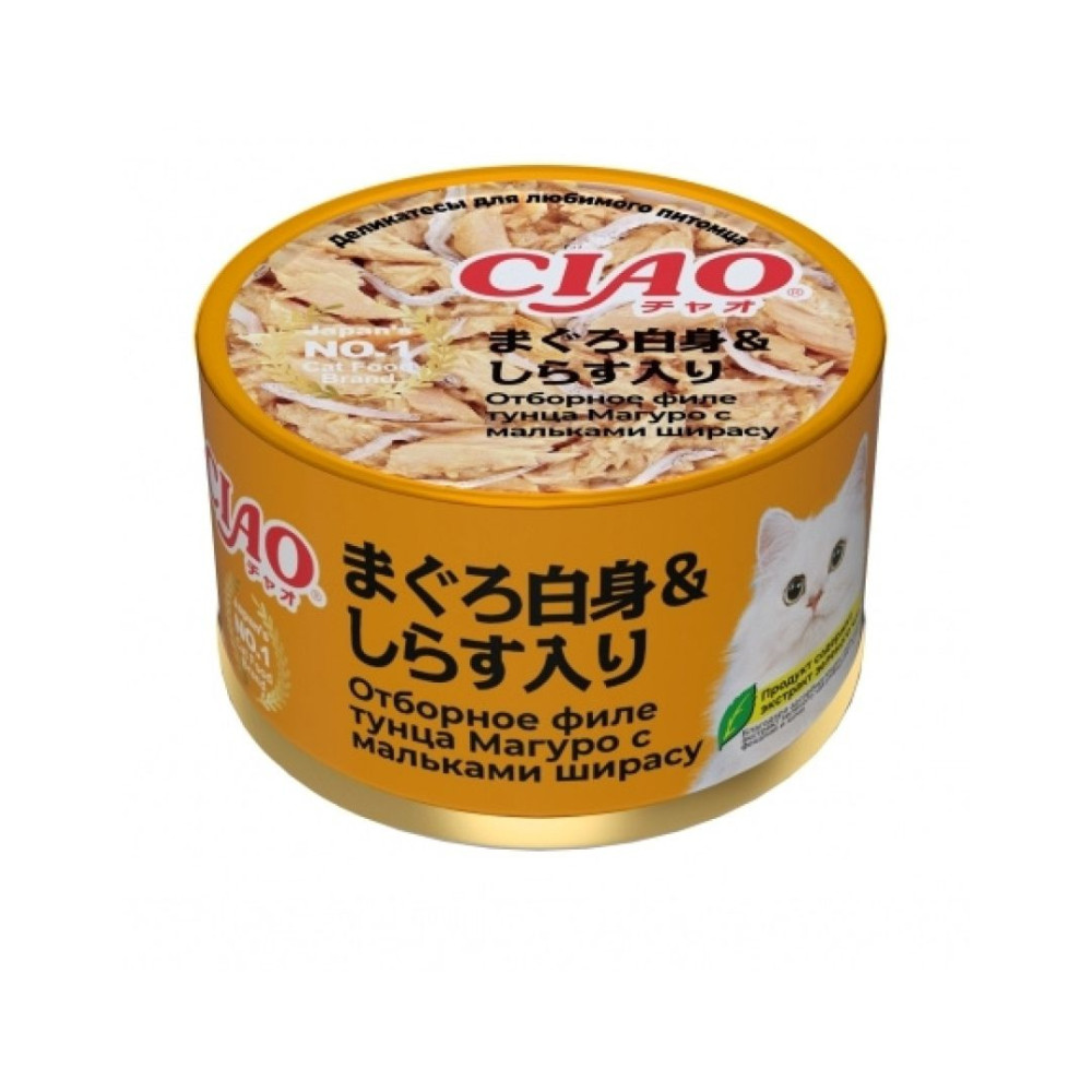 

Влажный корм для кошек Inaba Ciao Отборное филе тунца Магуро с мальками ширасу 85 г