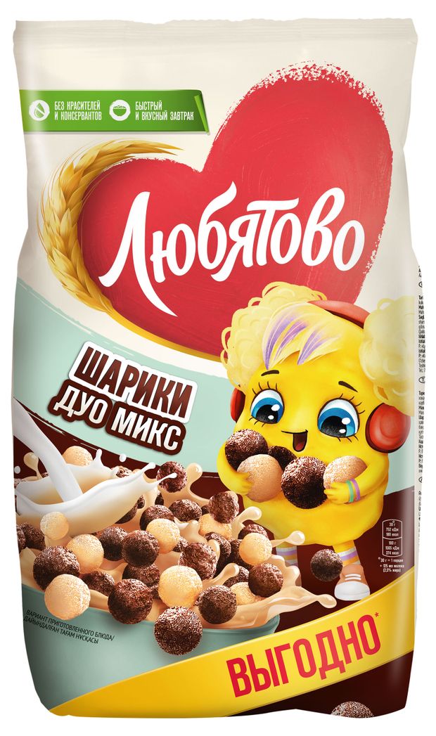 

Готовый завтрак Любятово Дуо Микс Шарики шоколадные, 350 г