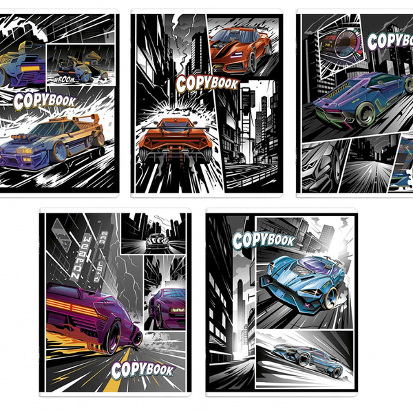 Тетрадь Феникс Яркие тачки малая клетка 48л, в ассортименте