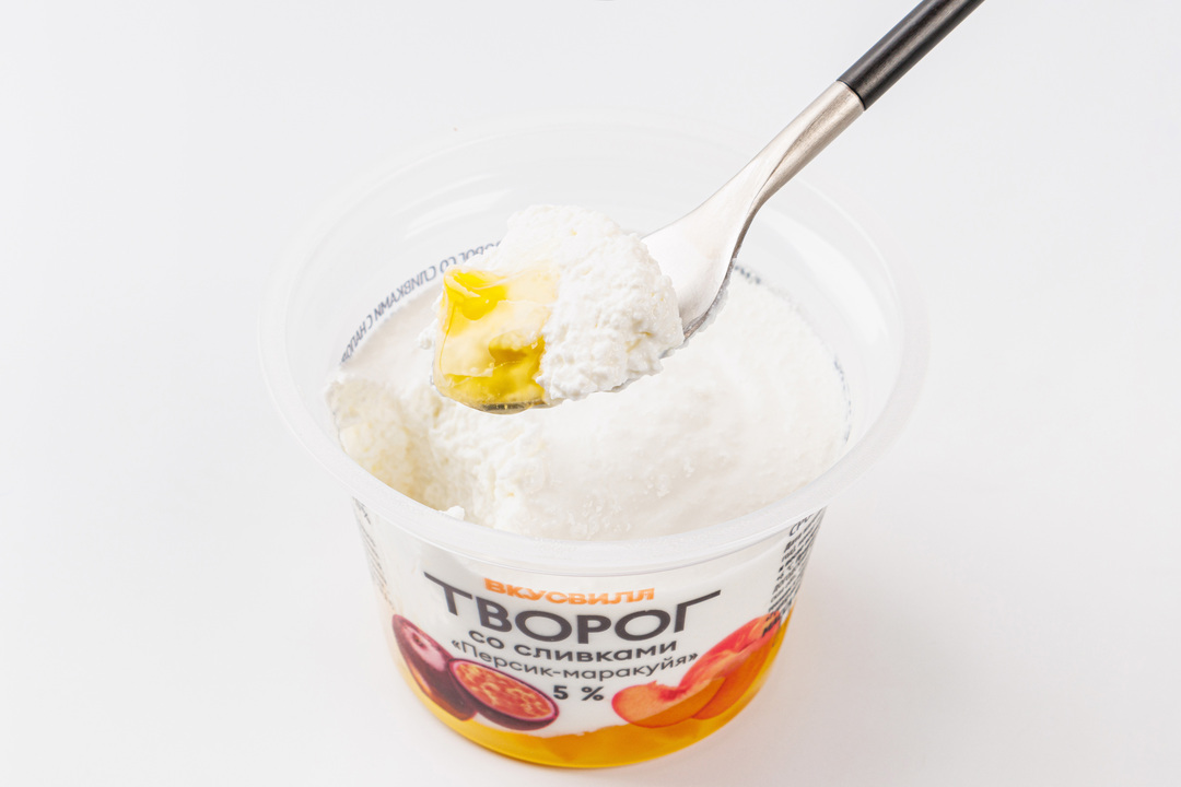

Творог со сливками ВкусВилл персик-маракуйя 5% 140 г