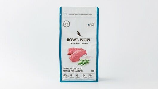 Сухой корм для взрослых собак мелких пород BOWL WOW с индейкой, рисом и розмарином 800г