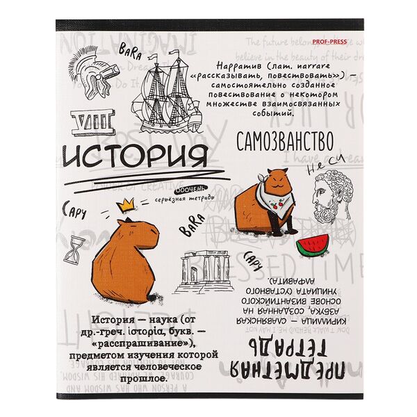 Тетрадь предметная Prof-Press Капибара История в клетку А5, 48 листов, в ассортименте