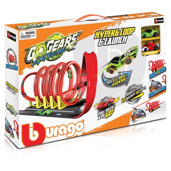 Игровой набор Трек с мёртвыми петлями и 2-мя инерц машинками Go Gears Extreme Hyper6 Loop&Launch Bburago 18-30535