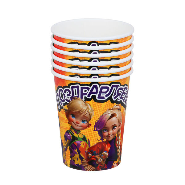 By набор стаканов бумажных, 6 шт, 230 мл, поздравляем