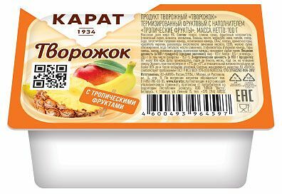 Творожок фруктовый Карат Тропические фрукты 9%, 100 г