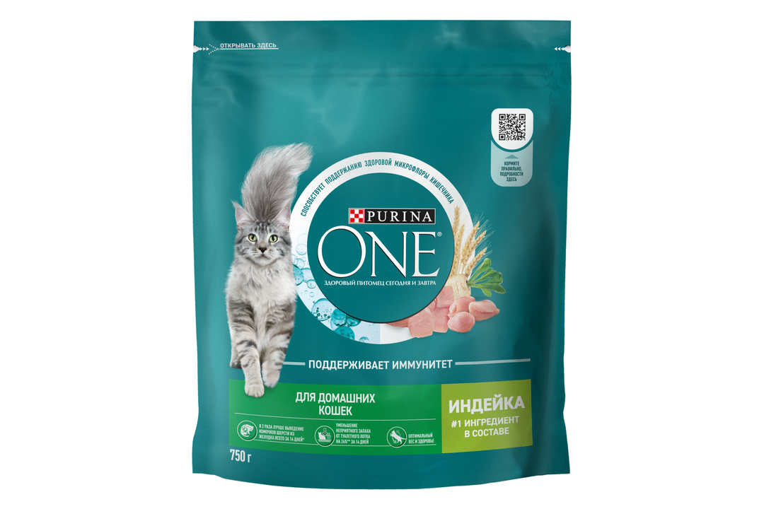 

Сухой корм Purina One для взрослых кошек, живущих в домашних условиях, с высоким содержанием индейки и цельными злаками 750 г