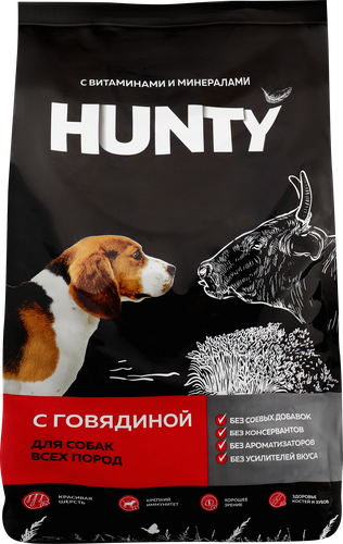 

Корм сухой для взрослых собак Hunty с говядиной, для всех пород 2.2 кг